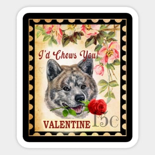 Akita tiger Vintage Valentine Funny Dog With Rose Sticker